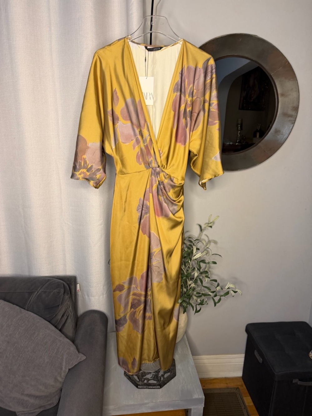 NWT Zara Woman Floral SATIN PRINTED MIDI DRESS Size M Medium - Picture 9 of 12